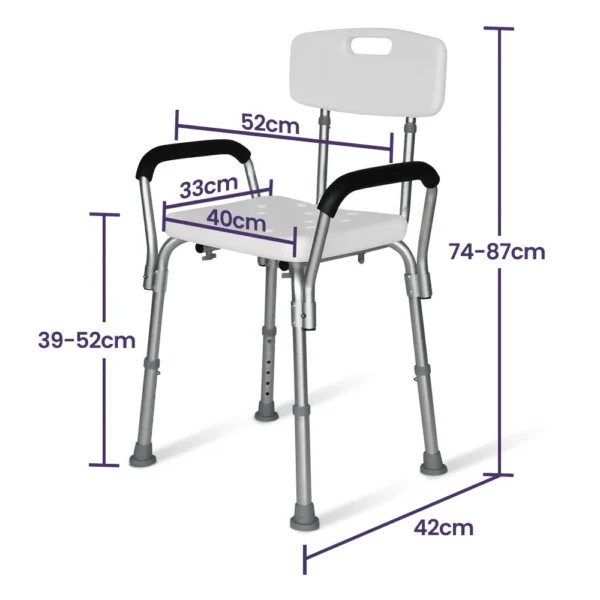 EQUIPMED Shower Chair Bath Seat 120kg Capacity, with Arms, Adjustable Height, for Elderly, White