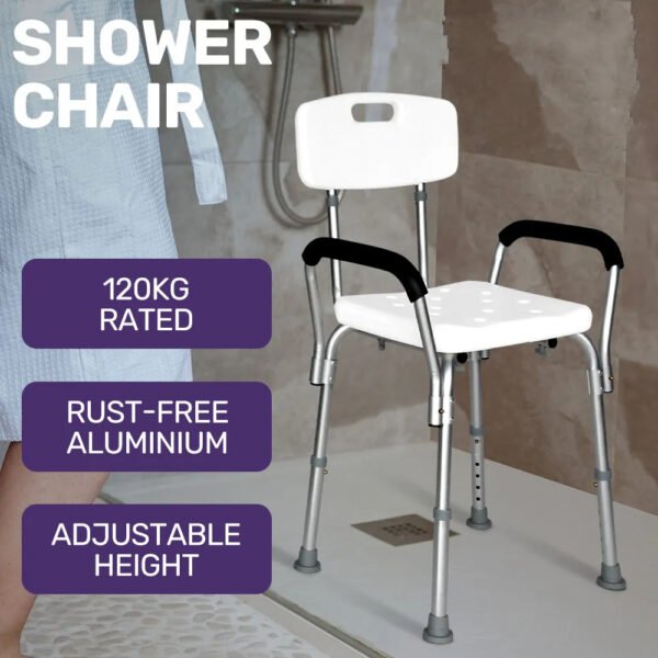 EQUIPMED Shower Chair Bath Seat 120kg Capacity, with Arms, Adjustable Height, for Elderly, White